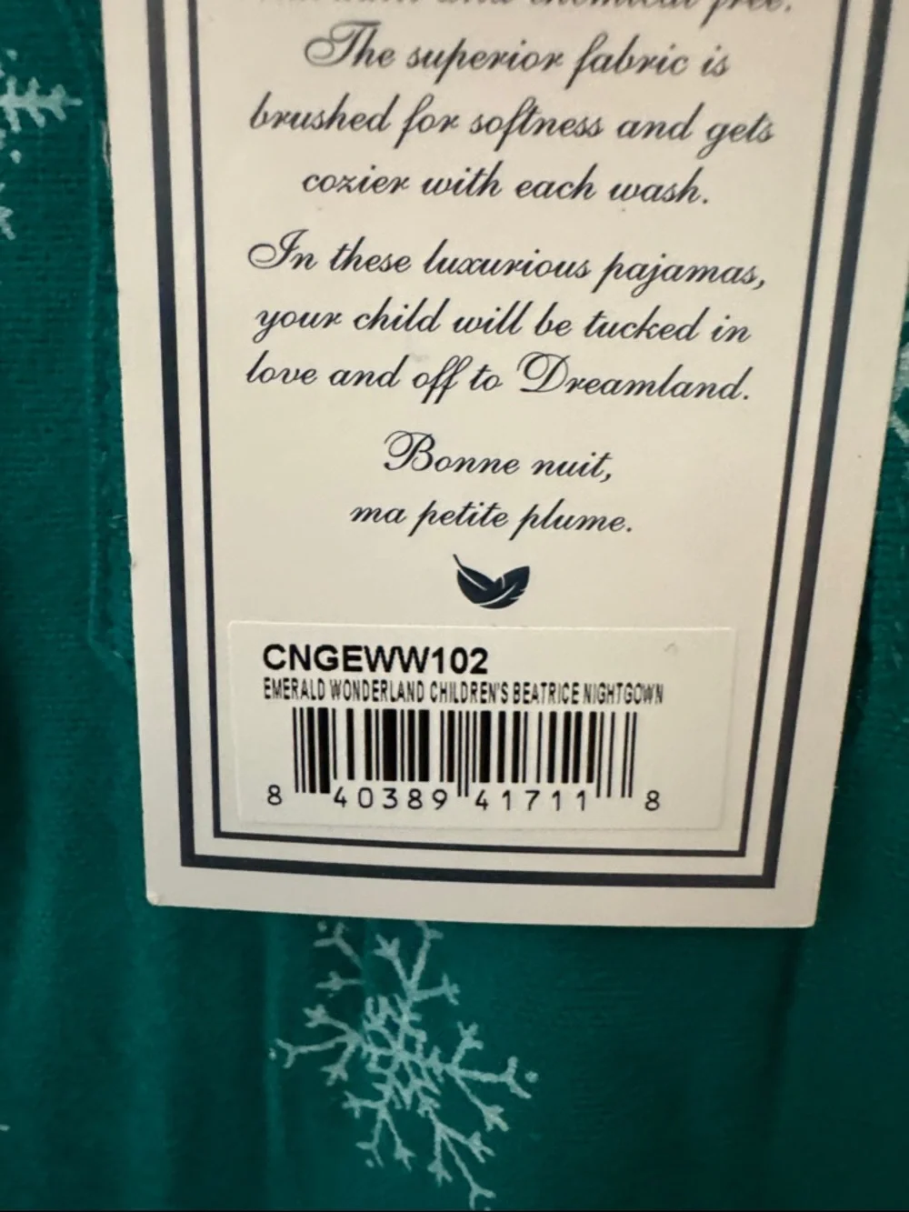 NWT Petite Plume Girls' Teal Snowflake Nightgown green sleeping dress 2T toddler